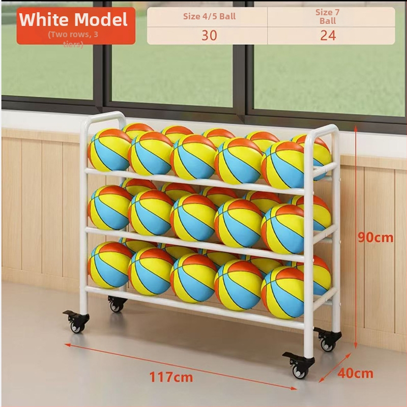 Nerūdijančio plieno mobilus kamuolių laikymo dėklas su sulankstomu rėmu, skirtas krepšiniui ir futbolui