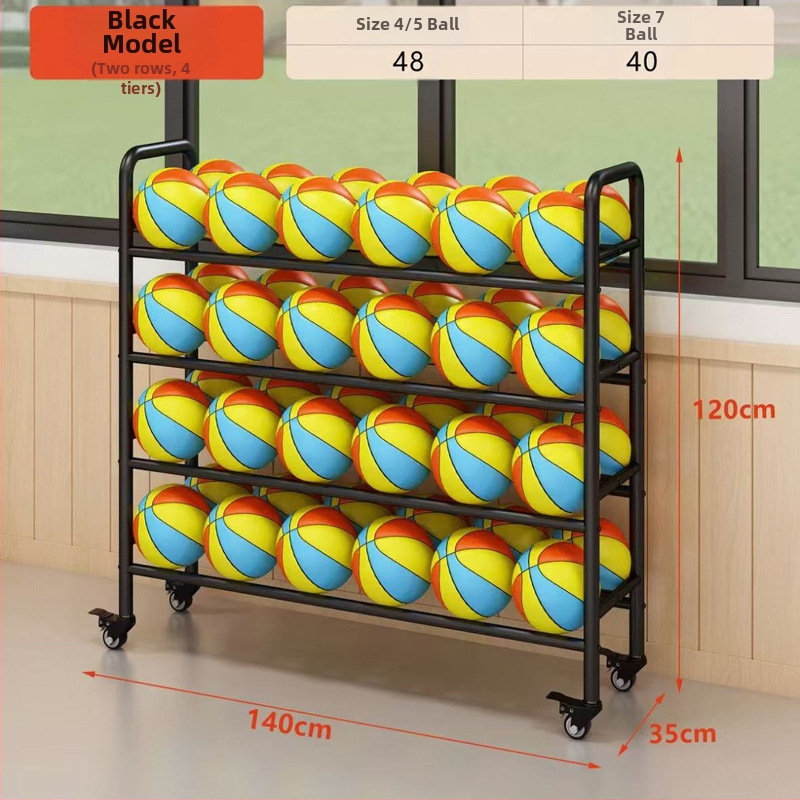 Nerūdijančio plieno mobilus kamuolių laikymo dėklas su sulankstomu rėmu, skirtas krepšiniui ir futbolui