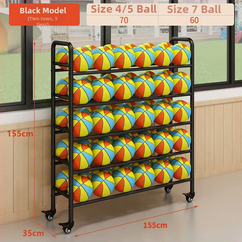 Nerūdijančio plieno mobilus kamuolių laikymo dėklas su sulankstomu rėmu, skirtas krepšiniui ir futbolui