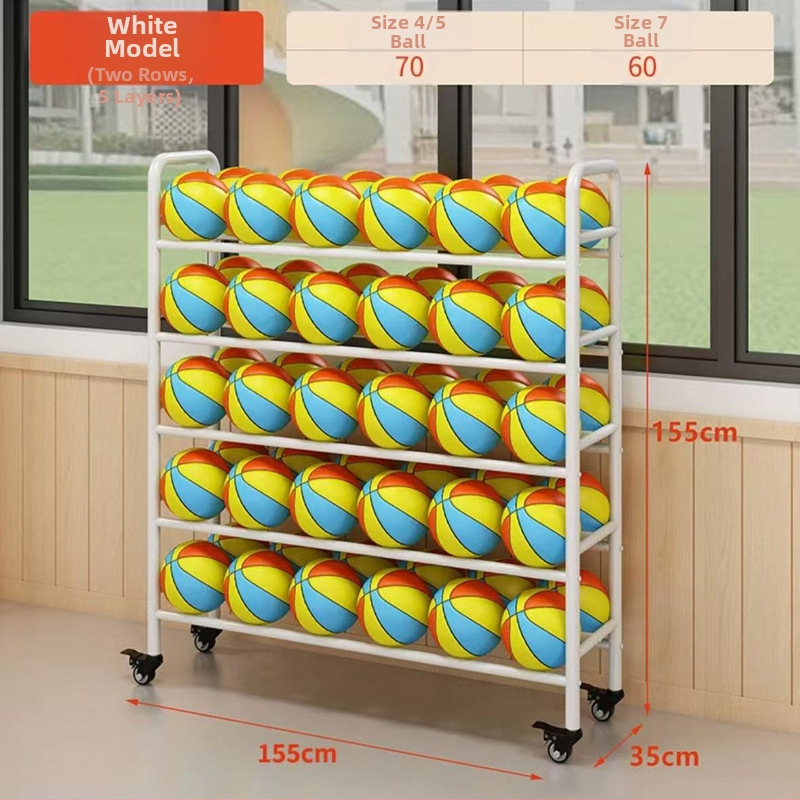 Nerūdijančio plieno mobilus kamuolių laikymo dėklas su sulankstomu rėmu, skirtas krepšiniui ir futbolui