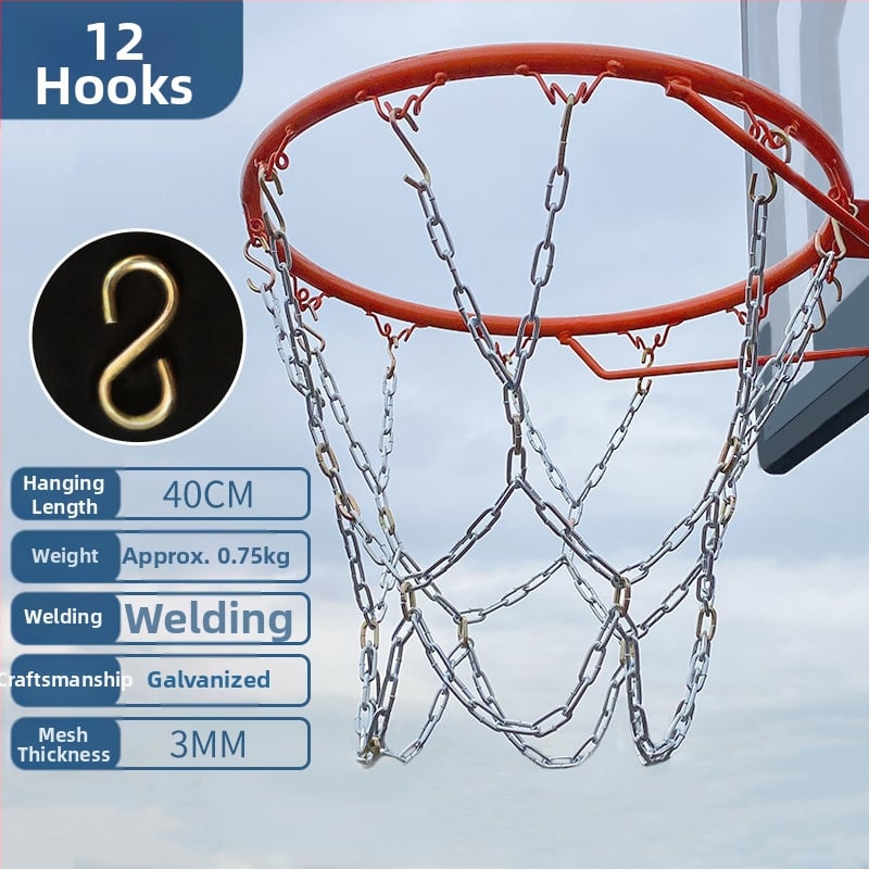 Krepšinio krepšys su geležiniu grandinės tinkleliu, sustiprintas tinklas su 13 kabliukų ir metaliniu rėmu su 12 kabliukų