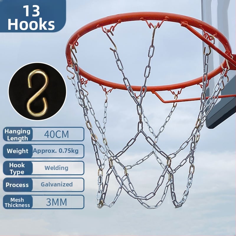 Krepšinio krepšys su geležiniu grandinės tinkleliu, sustiprintas tinklas su 13 kabliukų ir metaliniu rėmu su 12 kabliukų