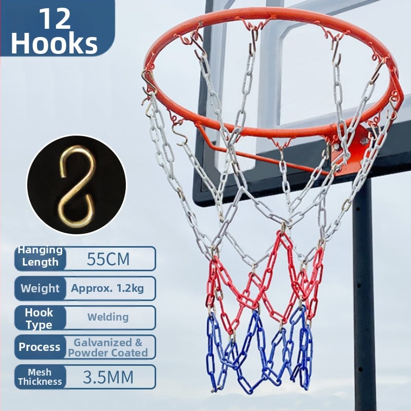 Krepšinio krepšys su geležiniu grandinės tinkleliu, sustiprintas tinklas su 13 kabliukų ir metaliniu rėmu su 12 kabliukų