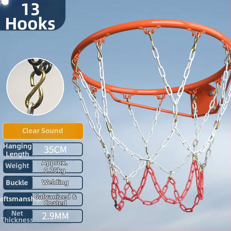Krepšinio krepšys su geležiniu grandinės tinkleliu, sustiprintas tinklas su 13 kabliukų ir metaliniu rėmu su 12 kabliukų