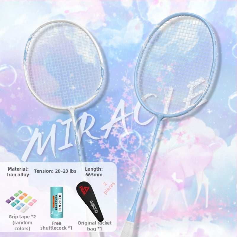 Badmintono raketė su anglies pluošto rėmu, ultralengva, 95–100 g, rankenos storis G5, nailoniniai siūlai, tiesus smūgis, treniruotei