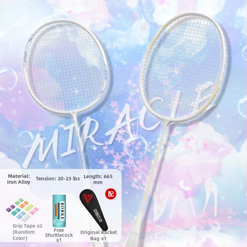 Badmintono raketė su anglies pluošto rėmu, ultralengva, 95–100 g, rankenos storis G5, nailoniniai siūlai, tiesus smūgis, treniruotei