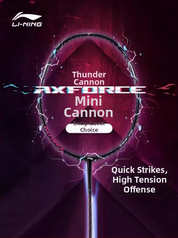Li-Ning Badmintono raketė – anglies pluošto rėmas, svoris 80–84 g, rankenos storis G5, raketės tipas: tiesus, tinkama pradedantiesiems ir vidutiniams, badmintonui ir stalo tenisui