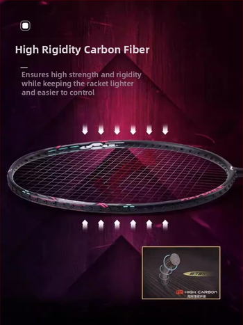 Li-Ning Badmintono raketė – anglies pluošto rėmas, svoris 80–84 g, rankenos storis G5, raketės tipas: tiesus, tinkama pradedantiesiems ir vidutiniams, badmintonui ir stalo tenisui