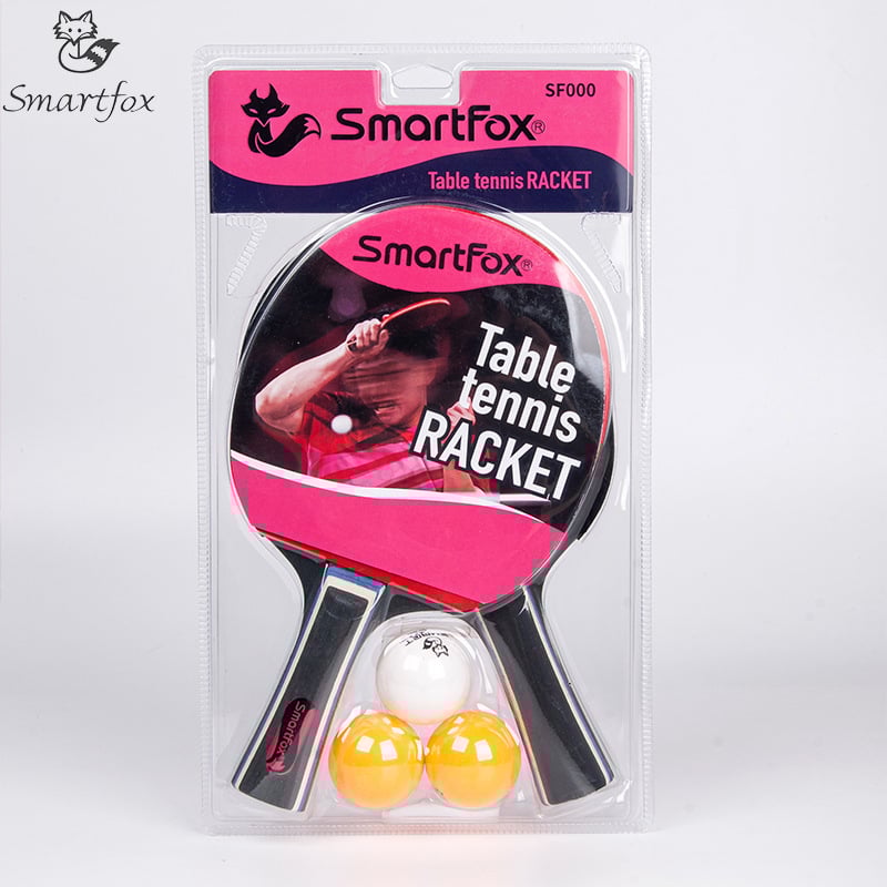 Stalo teniso raketės rinkinys – Fox, Shakehand horizontali raketė, 2 raketės ir 3 kamuoliukai, liepos plokštė, invertuota guma