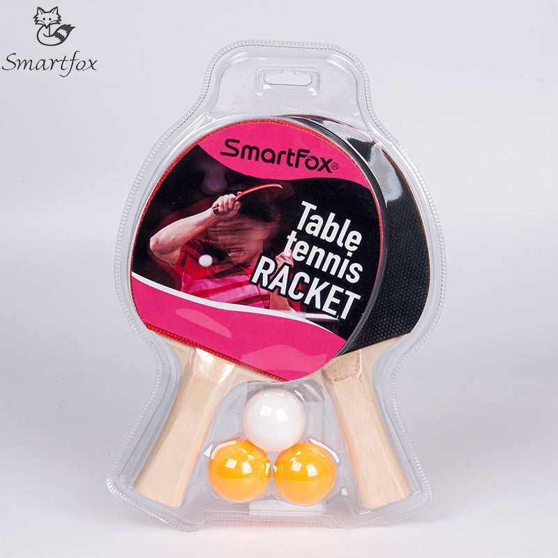Stalo teniso raketės rinkinys – Fox, Shakehand horizontali raketė, 2 raketės ir 3 kamuoliukai, liepos plokštė, invertuota guma