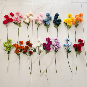 Piecu galvu zīda krizantēma - mākslīgs zieds ārējai lietošanai, rekvizīti fotogrāfijai, mājas dekors; zīmols Zixu, kods 2