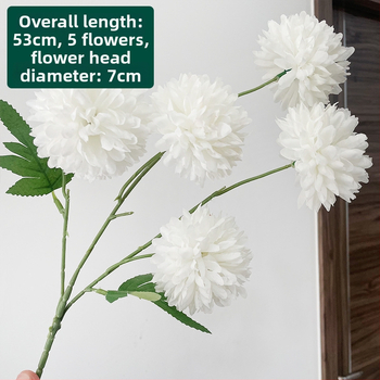 Piecu galvu zīda krizantēma - mākslīgs zieds ārējai lietošanai, rekvizīti fotogrāfijai, mājas dekors; zīmols Zixu, kods 2
