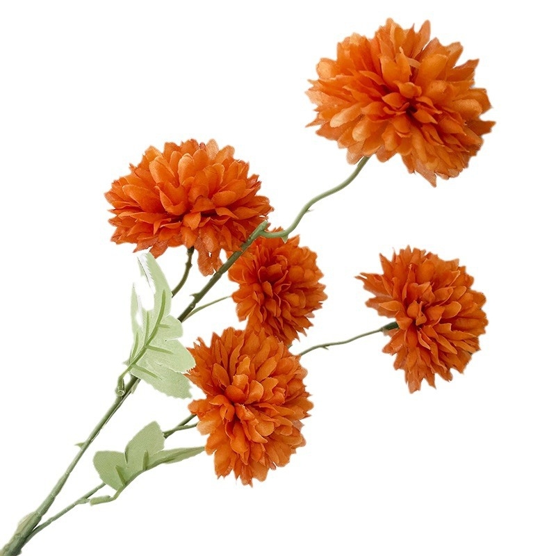 Piecu galvu zīda krizantēma - mākslīgs zieds ārējai lietošanai, rekvizīti fotogrāfijai, mājas dekors; zīmols Zixu, kods 2