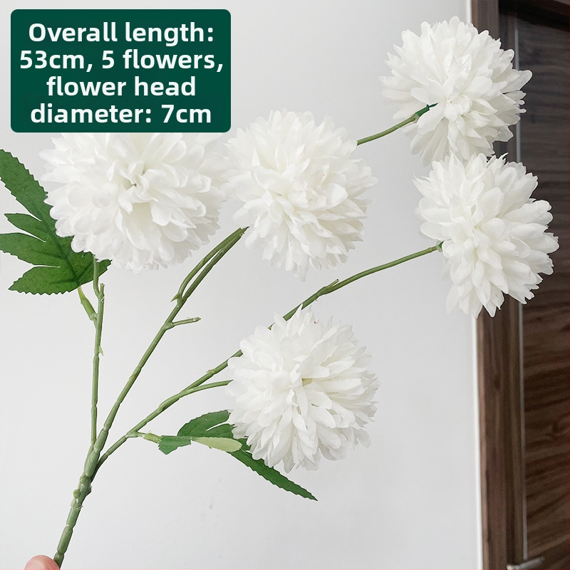 Piecu galvu zīda krizantēma - mākslīgs zieds ārējai lietošanai, rekvizīti fotogrāfijai, mājas dekors; zīmols Zixu, kods 2