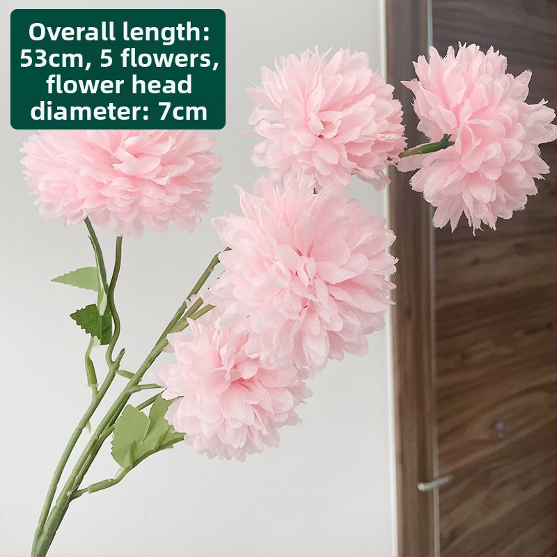 Piecu galvu zīda krizantēma - mākslīgs zieds ārējai lietošanai, rekvizīti fotogrāfijai, mājas dekors; zīmols Zixu, kods 2