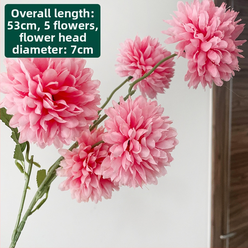 Piecu galvu zīda krizantēma - mākslīgs zieds ārējai lietošanai, rekvizīti fotogrāfijai, mājas dekors; zīmols Zixu, kods 2