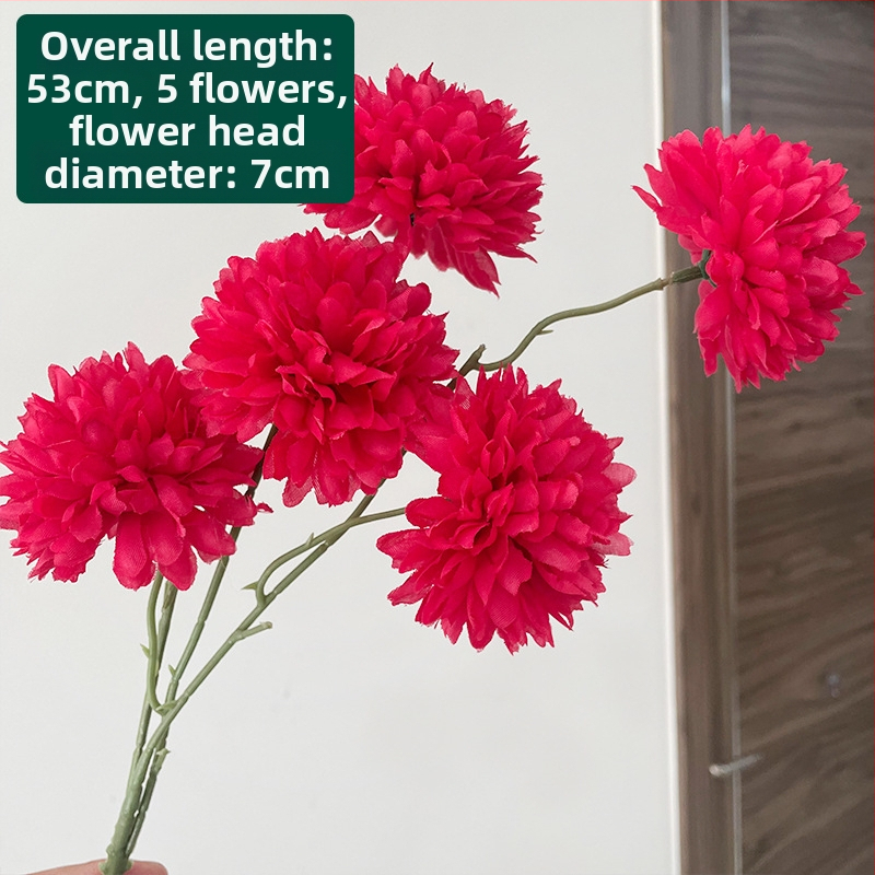 Piecu galvu zīda krizantēma - mākslīgs zieds ārējai lietošanai, rekvizīti fotogrāfijai, mājas dekors; zīmols Zixu, kods 2