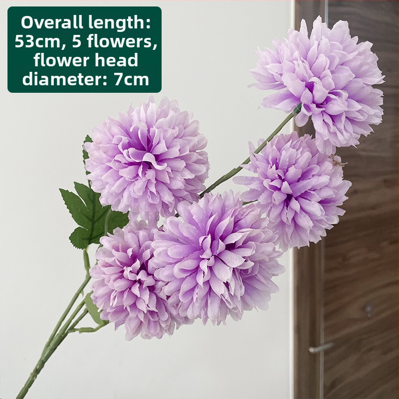 Piecu galvu zīda krizantēma - mākslīgs zieds ārējai lietošanai, rekvizīti fotogrāfijai, mājas dekors; zīmols Zixu, kods 2