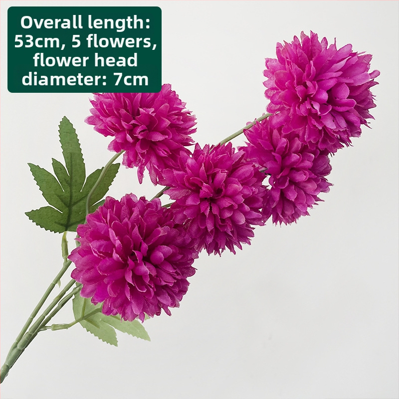Piecu galvu zīda krizantēma - mākslīgs zieds ārējai lietošanai, rekvizīti fotogrāfijai, mājas dekors; zīmols Zixu, kods 2