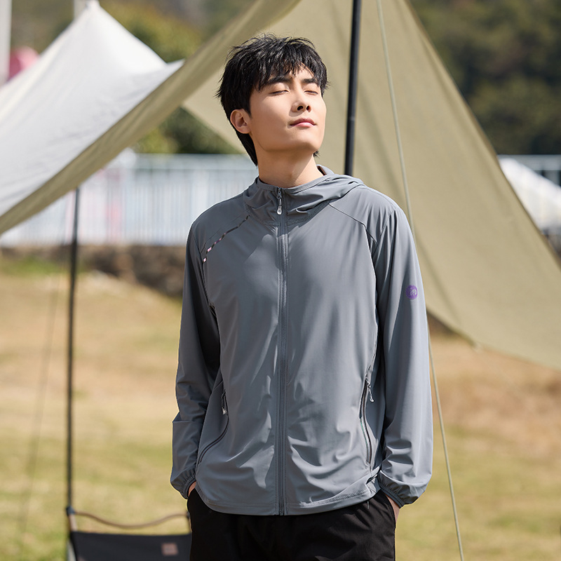 Unisex lauko windbreaker su gobtuvu, UPF50+ UV apsauga, kvėpuojantis nailonas, greitai džiūsta, tinka vasarai ir pavasariui