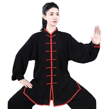 Taiji edzőruha idős férfiaknak, bő szabású, hosszú és rövid ujjú, egész éves teljesítményruha (Lycra-vinylon anyag, len bevonattal)