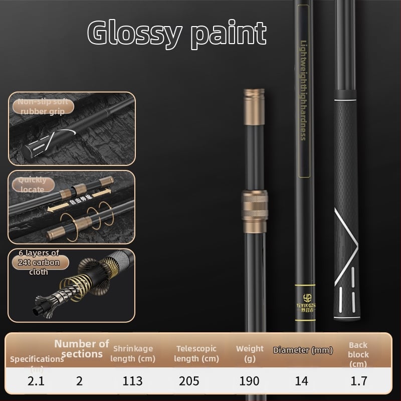 Oglekļa šķiedras teleskopiska tīkla makšķerēšanas komplekts – ultra viegls, stingrs, ar smalku aci, saliekams, slodze 100 kg