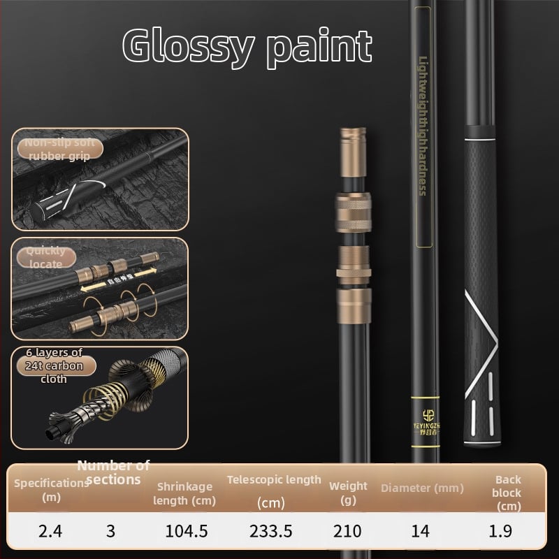 Oglekļa šķiedras teleskopiska tīkla makšķerēšanas komplekts – ultra viegls, stingrs, ar smalku aci, saliekams, slodze 100 kg