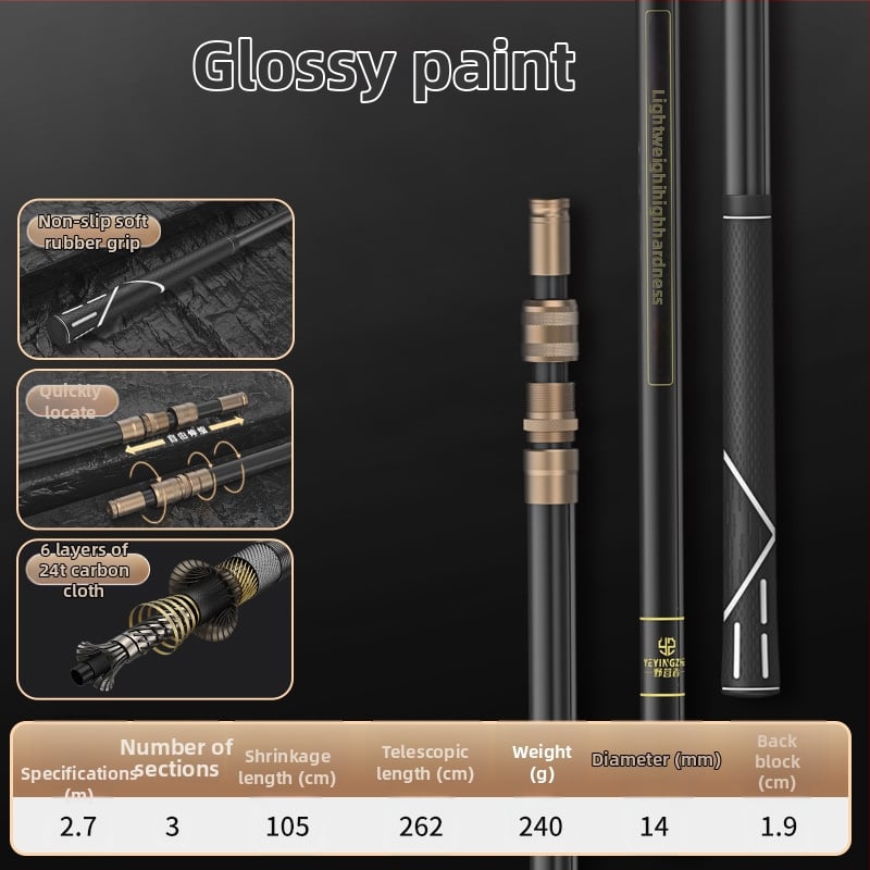 Oglekļa šķiedras teleskopiska tīkla makšķerēšanas komplekts – ultra viegls, stingrs, ar smalku aci, saliekams, slodze 100 kg