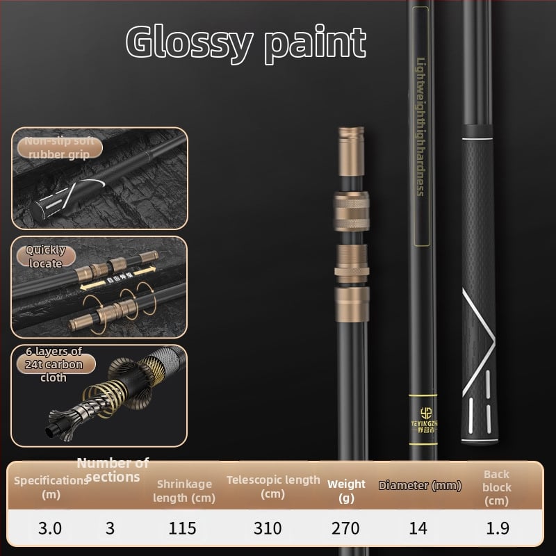 Oglekļa šķiedras teleskopiska tīkla makšķerēšanas komplekts – ultra viegls, stingrs, ar smalku aci, saliekams, slodze 100 kg