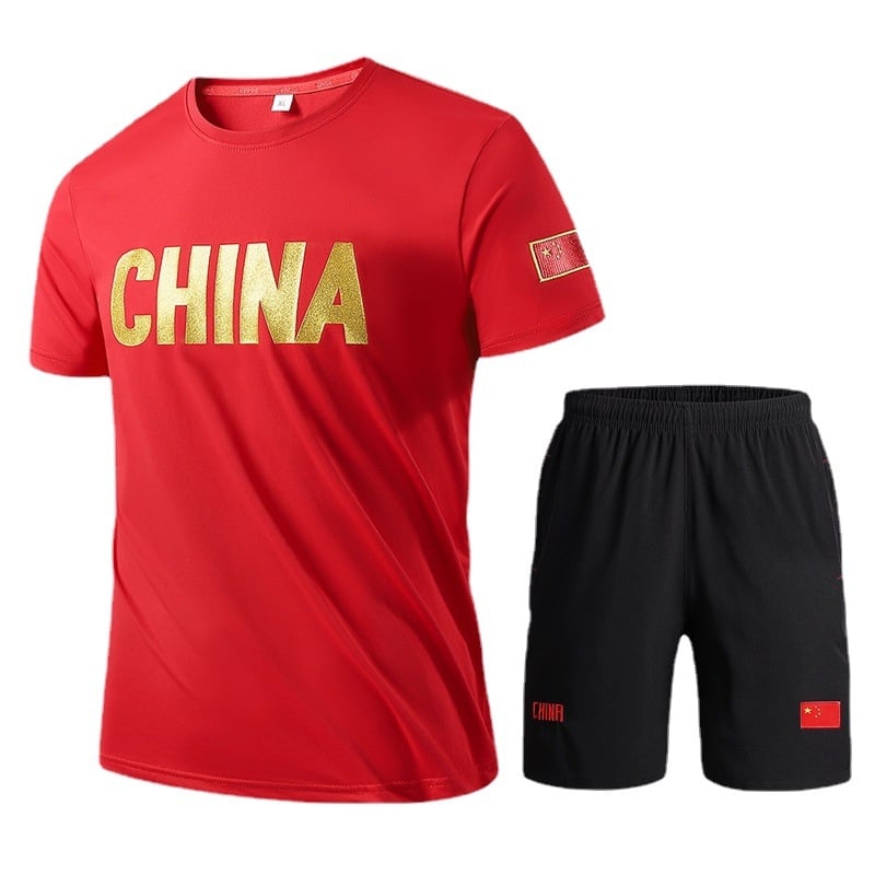 Unisex vasaros dviejų dalių sportinis komplektas su trumpomis rankovėmis ir apvaliu kaklu, poliesterio-spandekso mišinys 95/5