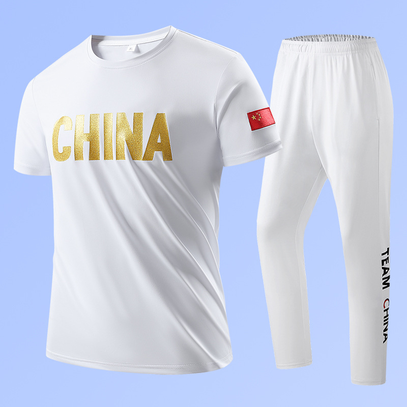 Unisex vasaros dviejų dalių sportinis komplektas su trumpomis rankovėmis ir apvaliu kaklu, poliesterio-spandekso mišinys 95/5