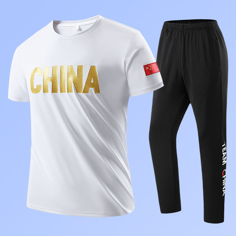 Unisex vasaros dviejų dalių sportinis komplektas su trumpomis rankovėmis ir apvaliu kaklu, poliesterio-spandekso mišinys 95/5