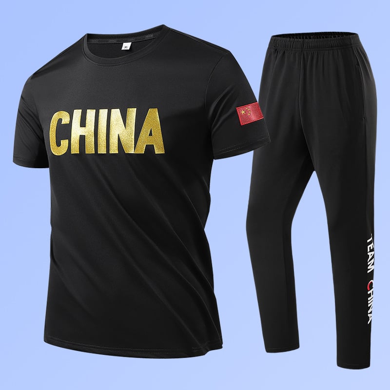 Unisex vasaros dviejų dalių sportinis komplektas su trumpomis rankovėmis ir apvaliu kaklu, poliesterio-spandekso mišinys 95/5