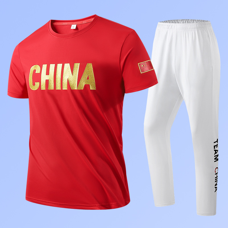 Unisex vasaros dviejų dalių sportinis komplektas su trumpomis rankovėmis ir apvaliu kaklu, poliesterio-spandekso mišinys 95/5