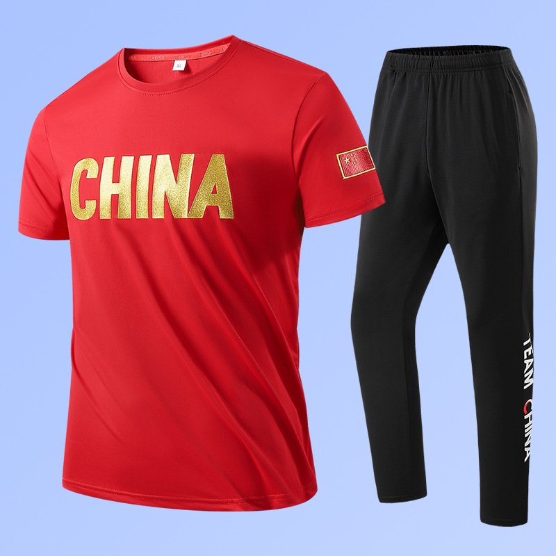 Unisex vasaros dviejų dalių sportinis komplektas su trumpomis rankovėmis ir apvaliu kaklu, poliesterio-spandekso mišinys 95/5