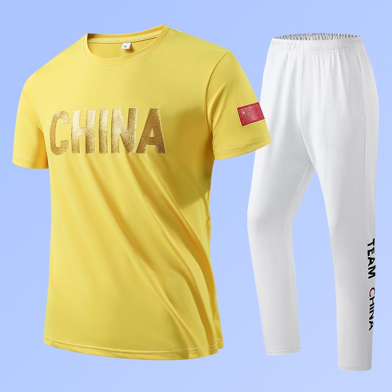 Unisex vasaros dviejų dalių sportinis komplektas su trumpomis rankovėmis ir apvaliu kaklu, poliesterio-spandekso mišinys 95/5