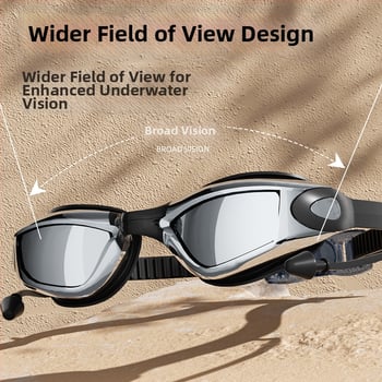 Pieaugušo peldēšanas brilles un cepures komplekts – antifog, lielais rāmis, PC lēcas, ūdensizturīgs