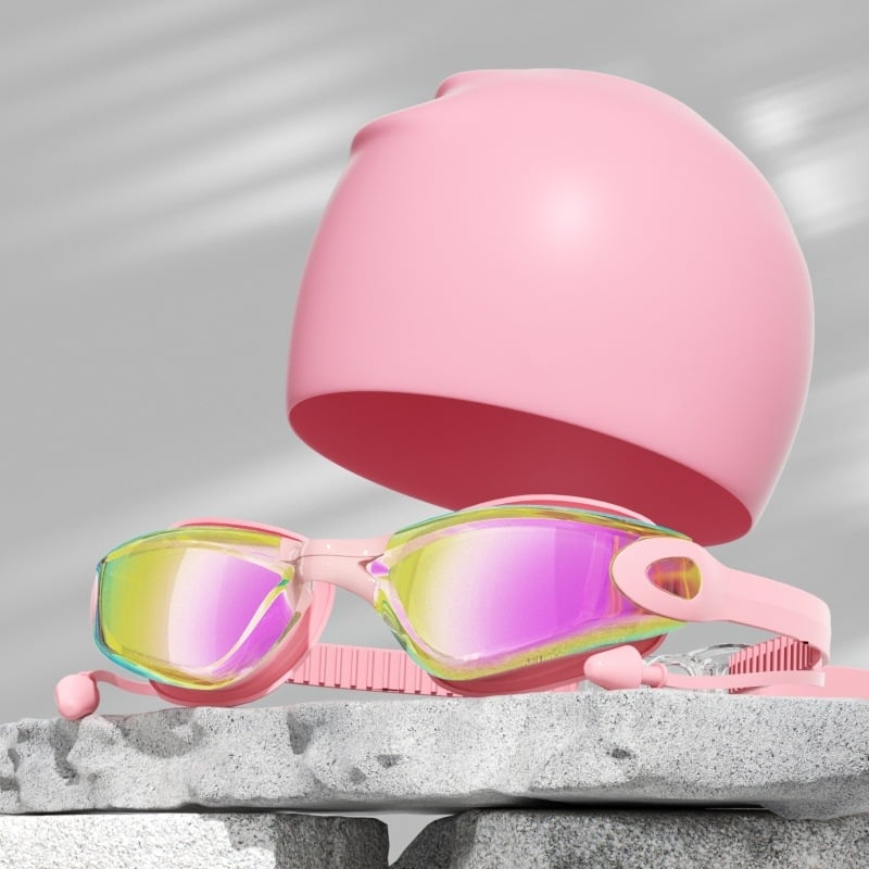 Pieaugušo peldēšanas brilles un cepures komplekts – antifog, lielais rāmis, PC lēcas, ūdensizturīgs