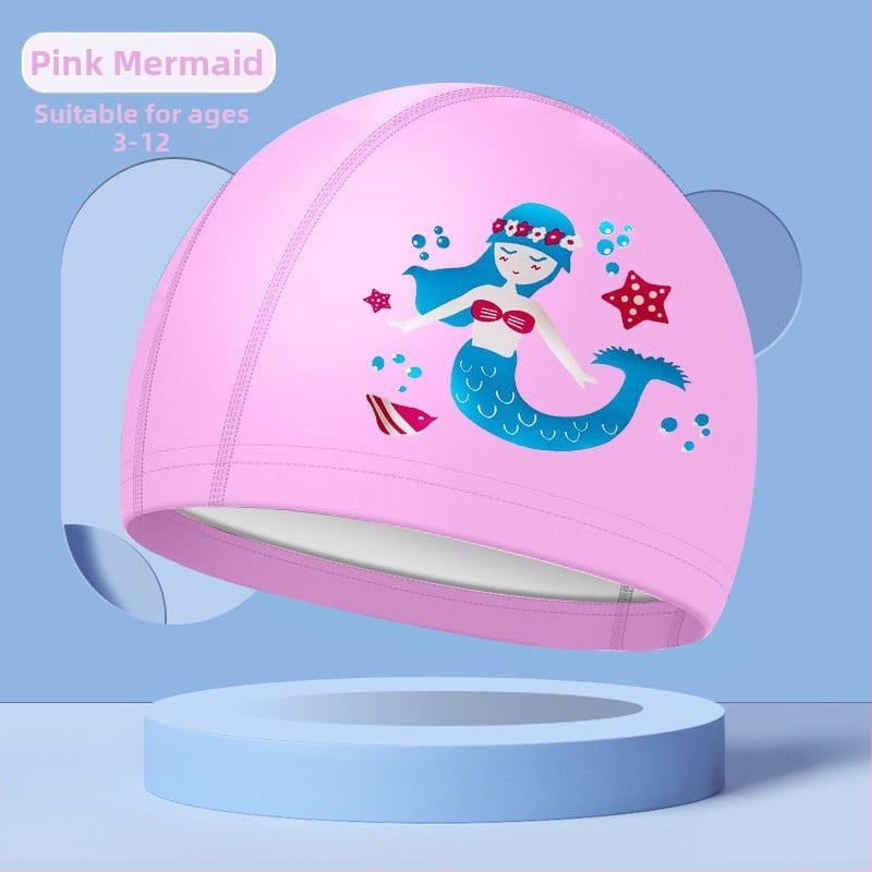 Bērnu peldēšanas brilles ar karikatūru dizainu, PC lēcas, ūdensdrošas un pret miglošanos, komplektā peldcepure