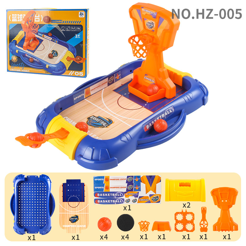 Divu vienā galda spēle: basketbols un futbols — plastmasas konstrukcija, divu spēlētāju duelis, iepakojums kastē, vecums 4–14