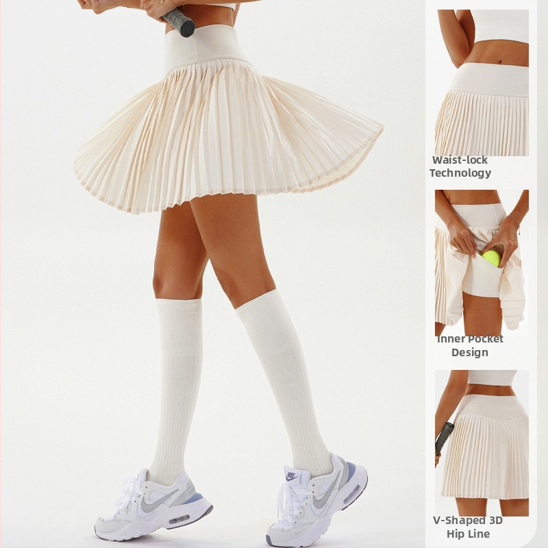 Plisovaná športová sukňa, jednofarebná, polyester 95% s podšívkou zo spandexu 5%