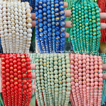 Zlatno-toni okrugli prirodni kamenčići, 8 mm, ahat i nefrit, slobodne perle za DIY narukvice