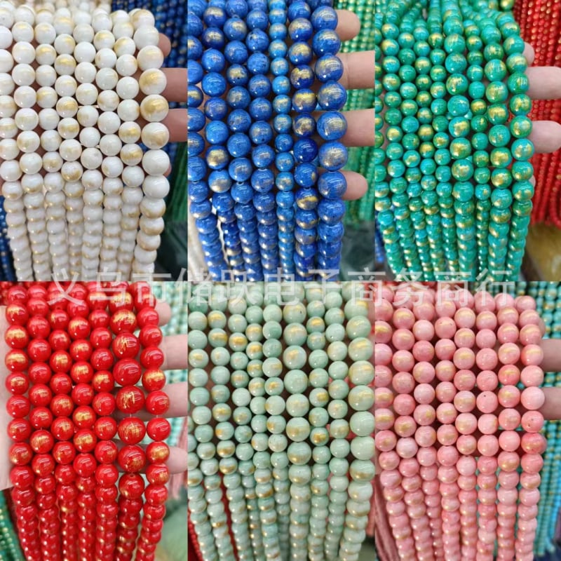 Zlatno-toni okrugli prirodni kamenčići, 8 mm, ahat i nefrit, slobodne perle za DIY narukvice