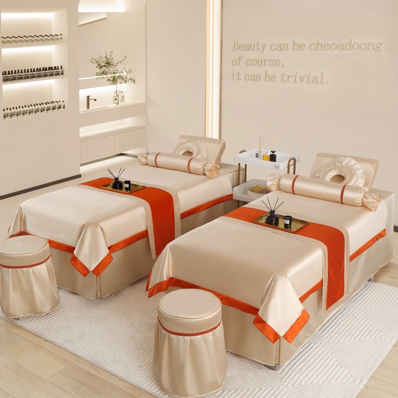 Si yuman Cuvertură de pat pentru frumusețe, set patru piese, stil luxos, țesătură twill, vopsire reactivă, model monocrom