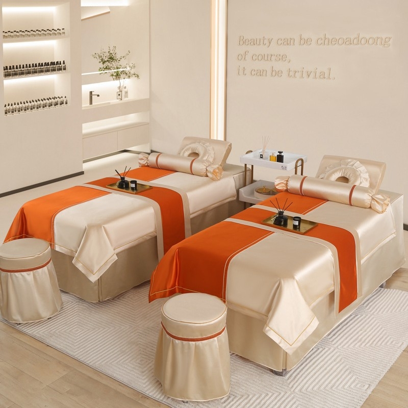 Si yuman Cuvertură de pat pentru frumusețe, set patru piese, stil luxos, țesătură twill, vopsire reactivă, model monocrom