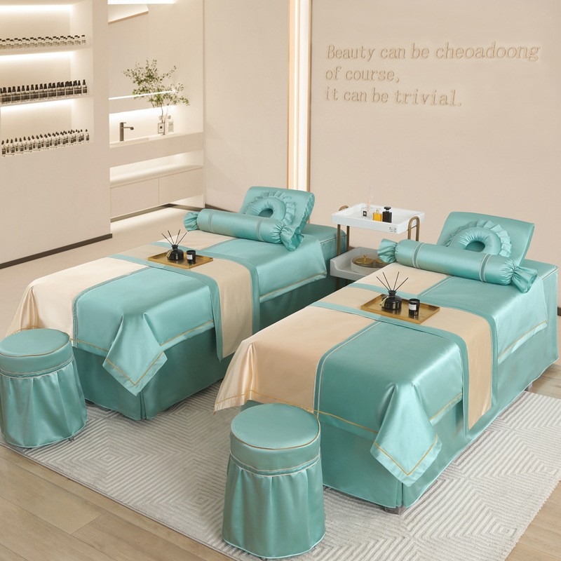 Si yuman Cuvertură de pat pentru frumusețe, set patru piese, stil luxos, țesătură twill, vopsire reactivă, model monocrom