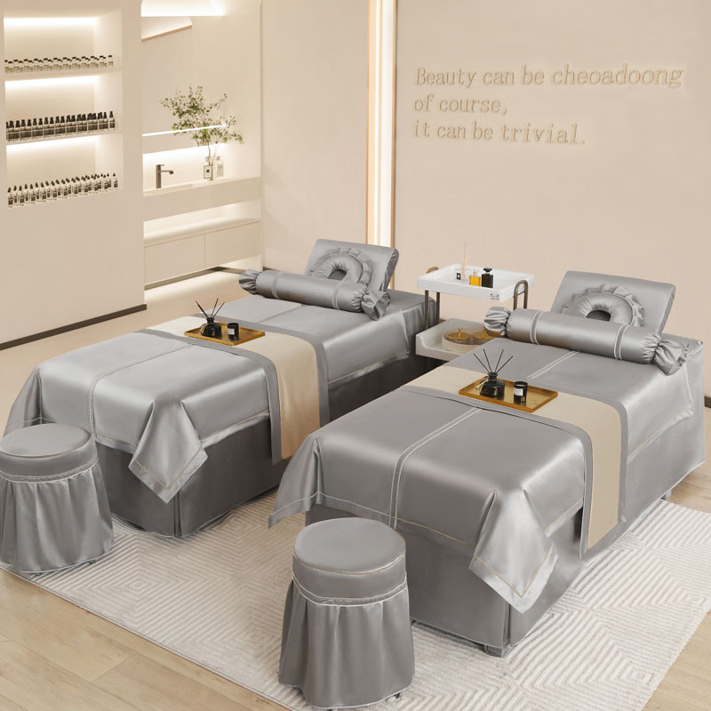 Si yuman Cuvertură de pat pentru frumusețe, set patru piese, stil luxos, țesătură twill, vopsire reactivă, model monocrom