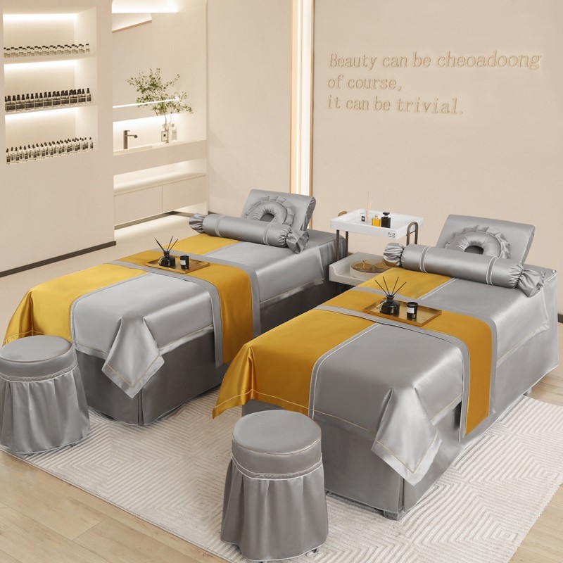 Si yuman Cuvertură de pat pentru frumusețe, set patru piese, stil luxos, țesătură twill, vopsire reactivă, model monocrom