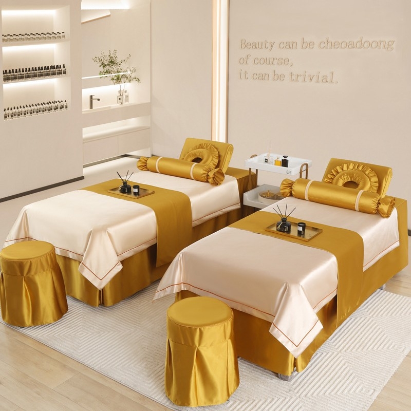 Si yuman Cuvertură de pat pentru frumusețe, set patru piese, stil luxos, țesătură twill, vopsire reactivă, model monocrom