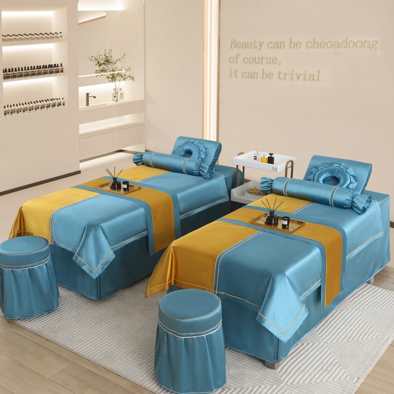 Si yuman Cuvertură de pat pentru frumusețe, set patru piese, stil luxos, țesătură twill, vopsire reactivă, model monocrom